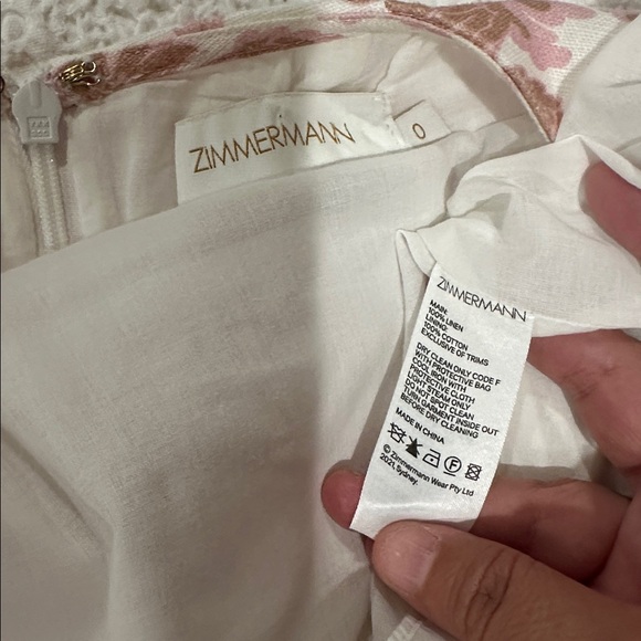 ZIMMERMANN Postcard Linen Tie Shoulder Midi Dress Sz 0 Tan Floral Open Back - Picture 10 of 16